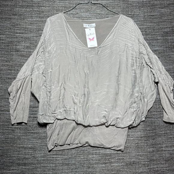 Gigi Moda Taupe Top Shirt Women's One Size Gray Silk Made in Italy - Picture 1 of 9